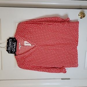 Ava Christine Large Blouse New Orange White Long Sleeve